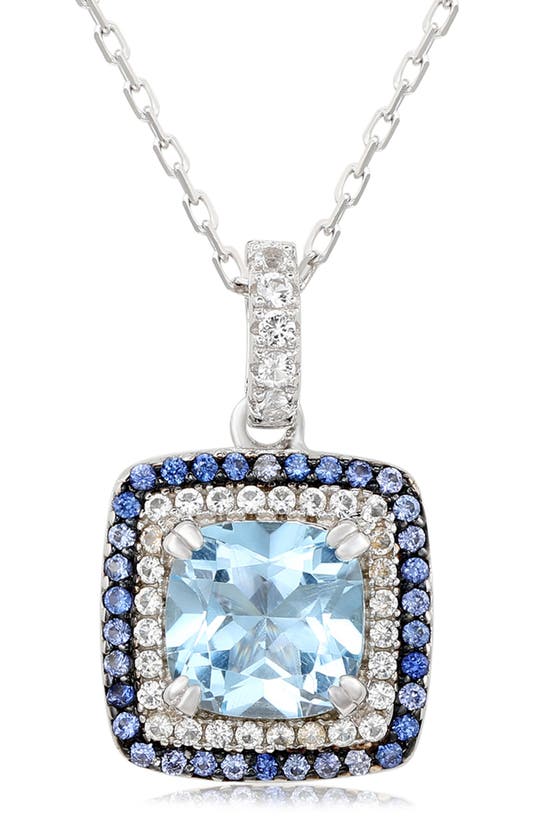 Suzy Levian Semiprecious Stone & White Topaz Cushion Pendant Necklace In Blue