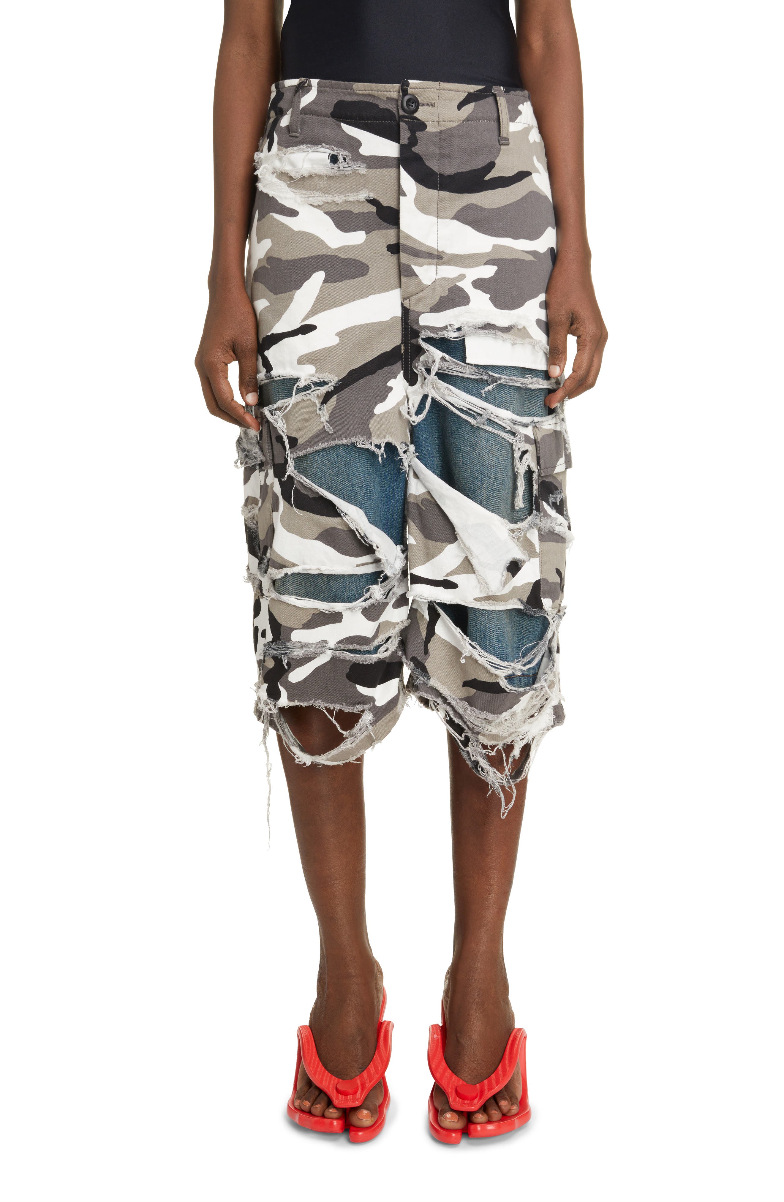 camo distressed shorts