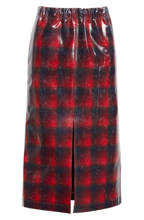 Shop Maison Margiela X Pendleton Check Lacquered Midi Skirt In Red/ Black