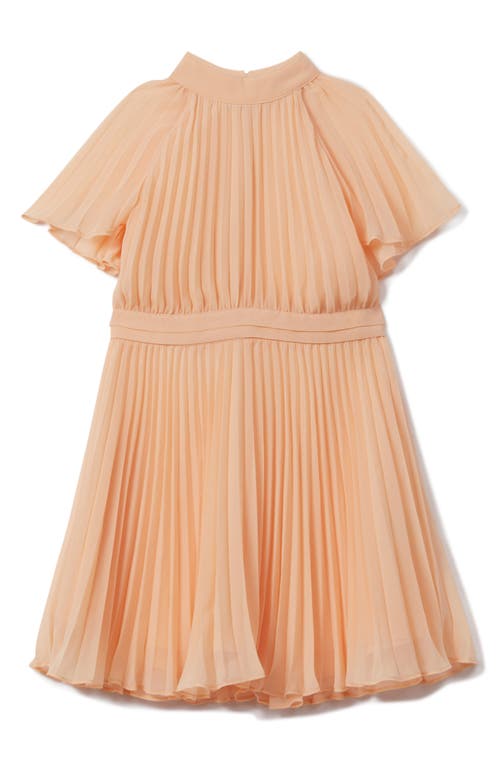 Shop Reiss Kids' Verity Jr. Pleated Flutter Sleeve Dress In Apricot