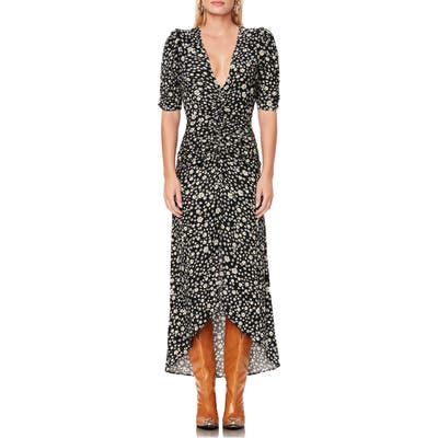 Afrm Logan Daisy Ditsy Plunge Neck Dress, Black