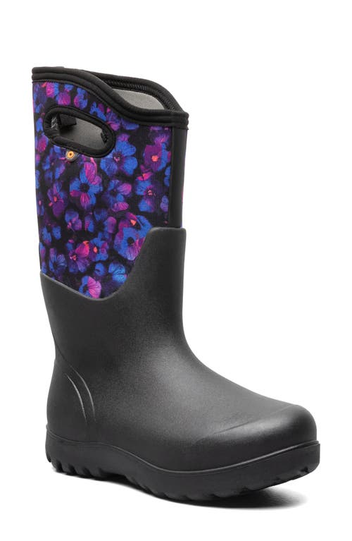 Neo Classic Petals Waterproof Insulated Rain Boot in Black Multi