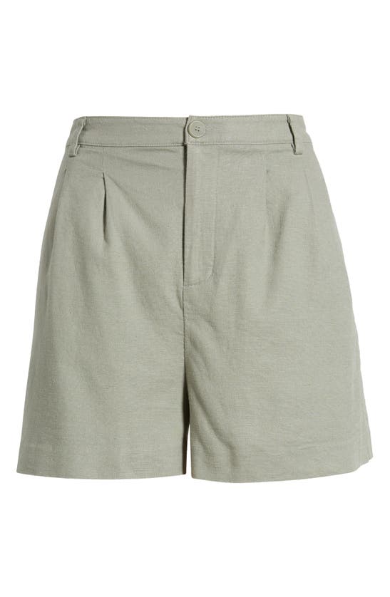 Shop Open Edit High Waist Linen Blend Shorts In Green Halo