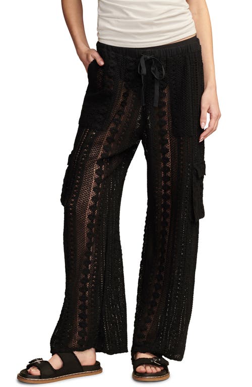 Lucky Brand Openwork Lace Drawstring Cargo Pants In Black