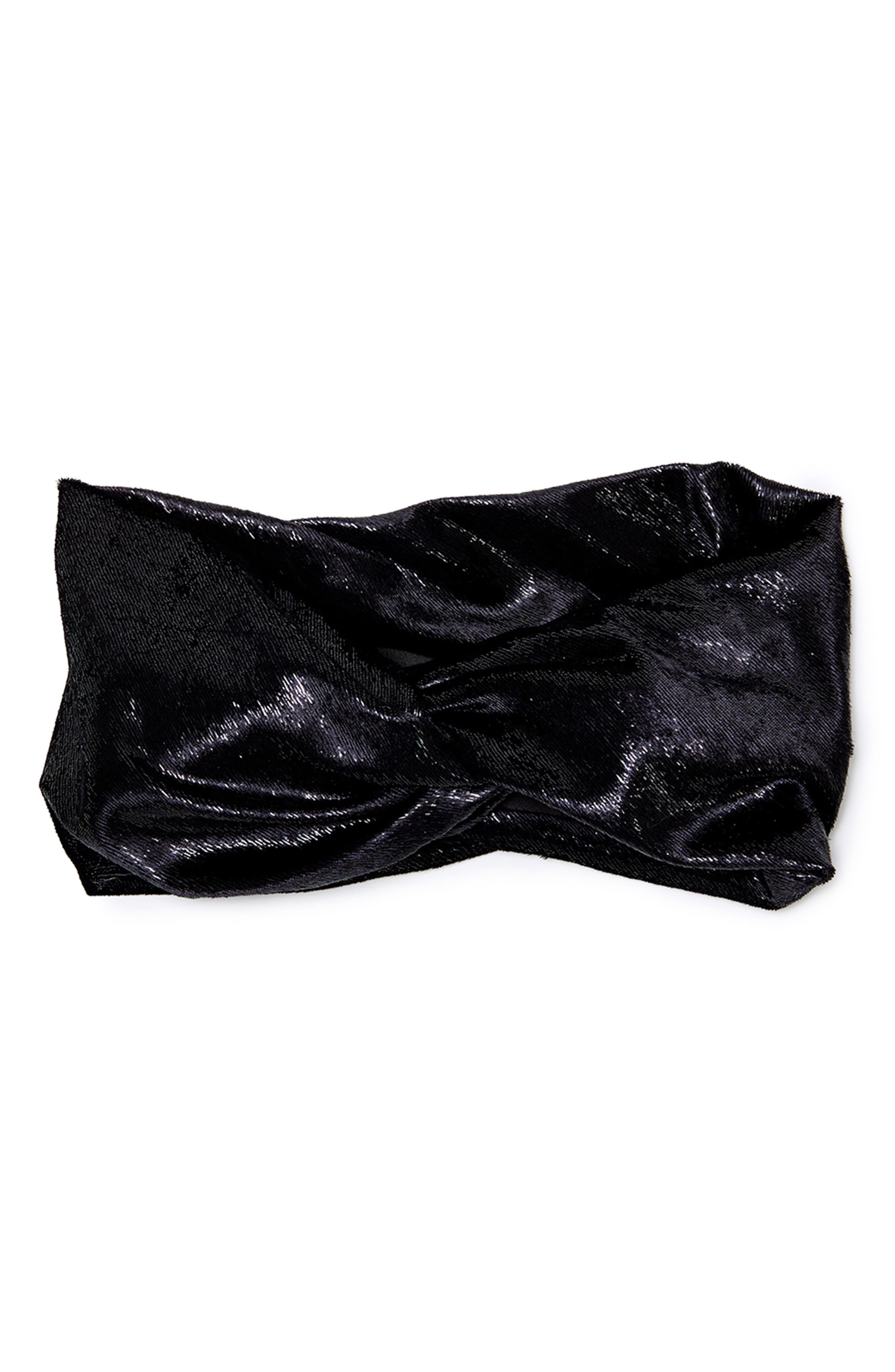 Eugenia Kim Malia Metallic Velvet Head Wrap in Black 