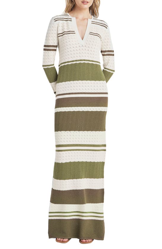 Shop Splendid Despina Stripe Long Sleeve Maxi Sweater Dress In Olive Multi Stripe