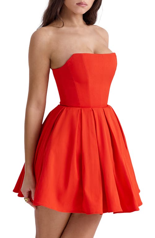 Shop House Of Cb Emmanuela Strapless Corset Fit & Flare Minidress In Flame Scarlet