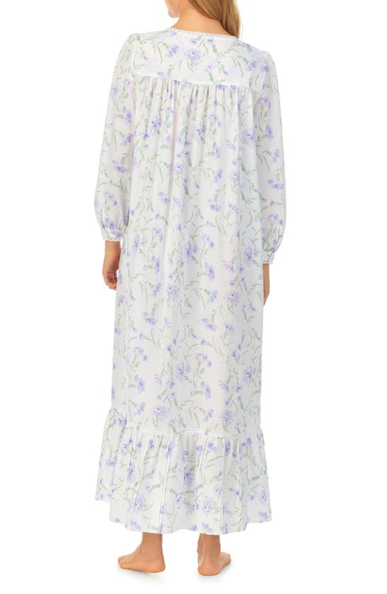 Shop Eileen West Lace Trim Long Sleeve Cotton Lawn Ballet Nightgown In Lilac Flower