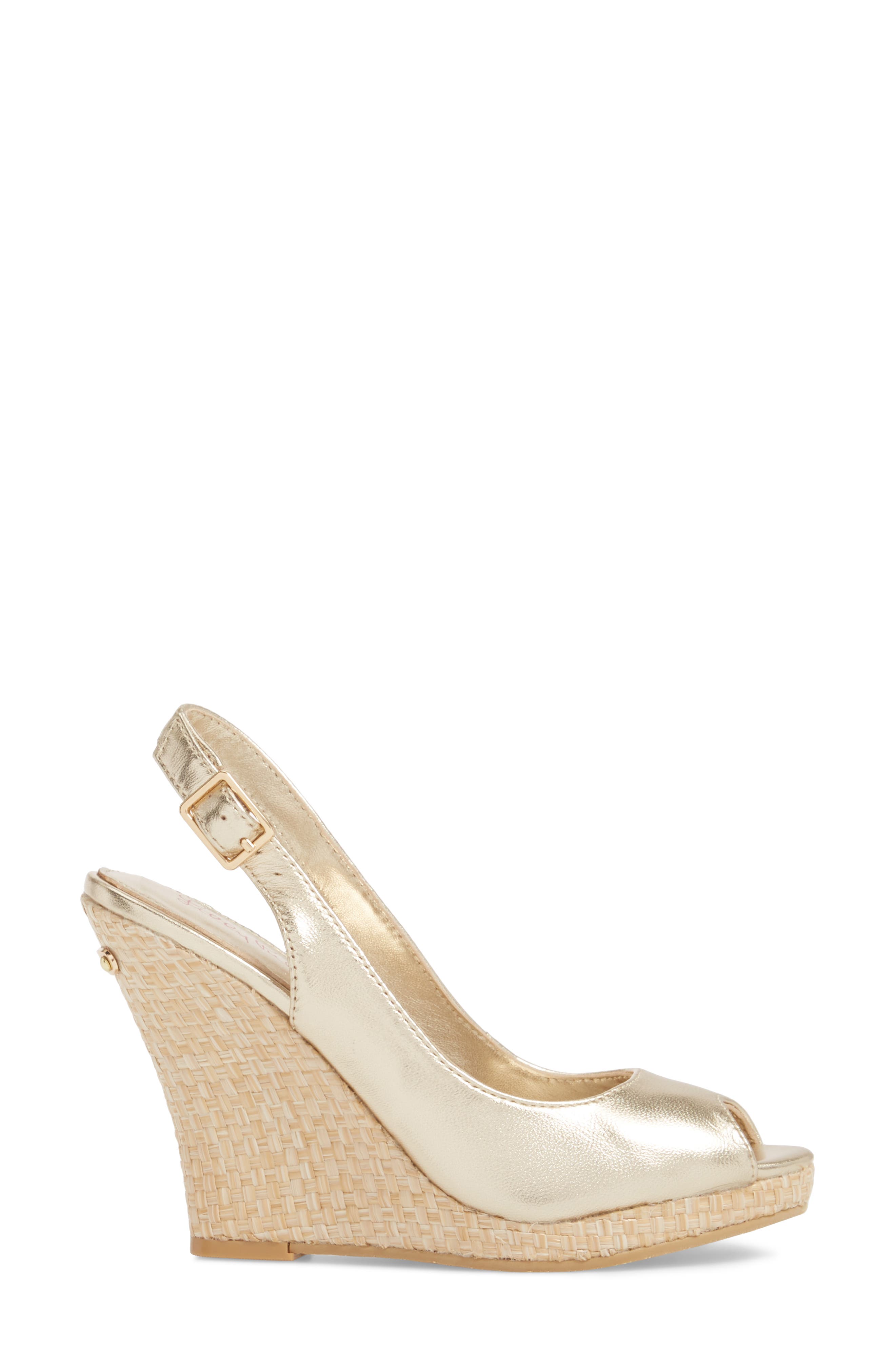 gold slingback wedges