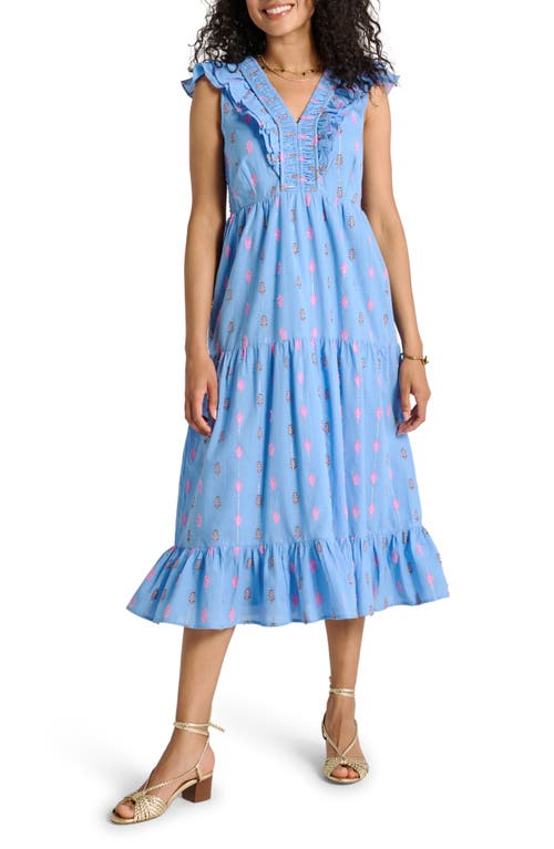 Aria Ruffle Cotton Blend Tiered Midi Dress in Provence