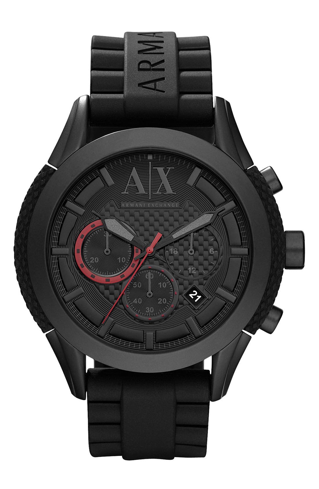 AX Armani Exchange Round Silicone Strap Watch, 47mm Nordstrom