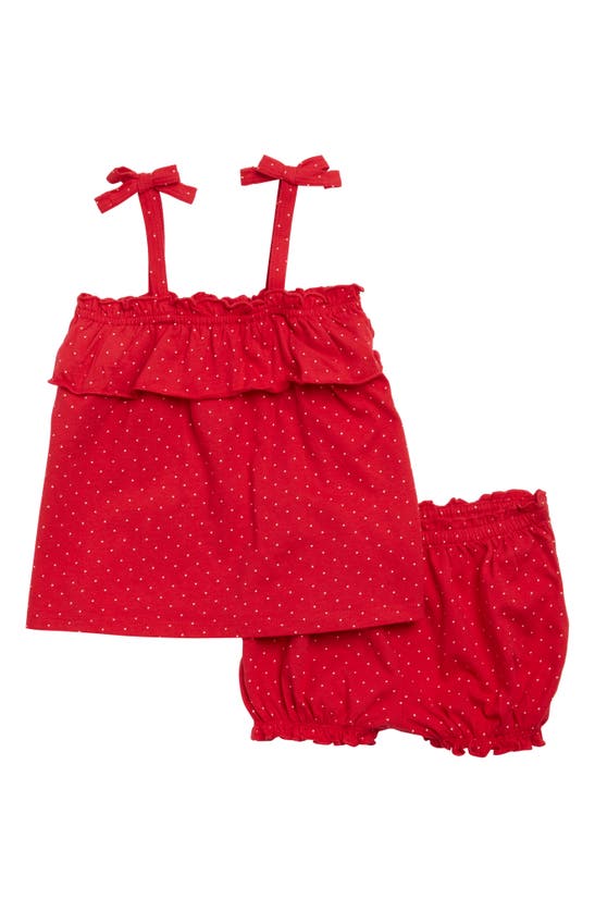 Harper Canyon Babies' Ruffle Tank Top & Bloomer Set In Red Festive Tiny Dots