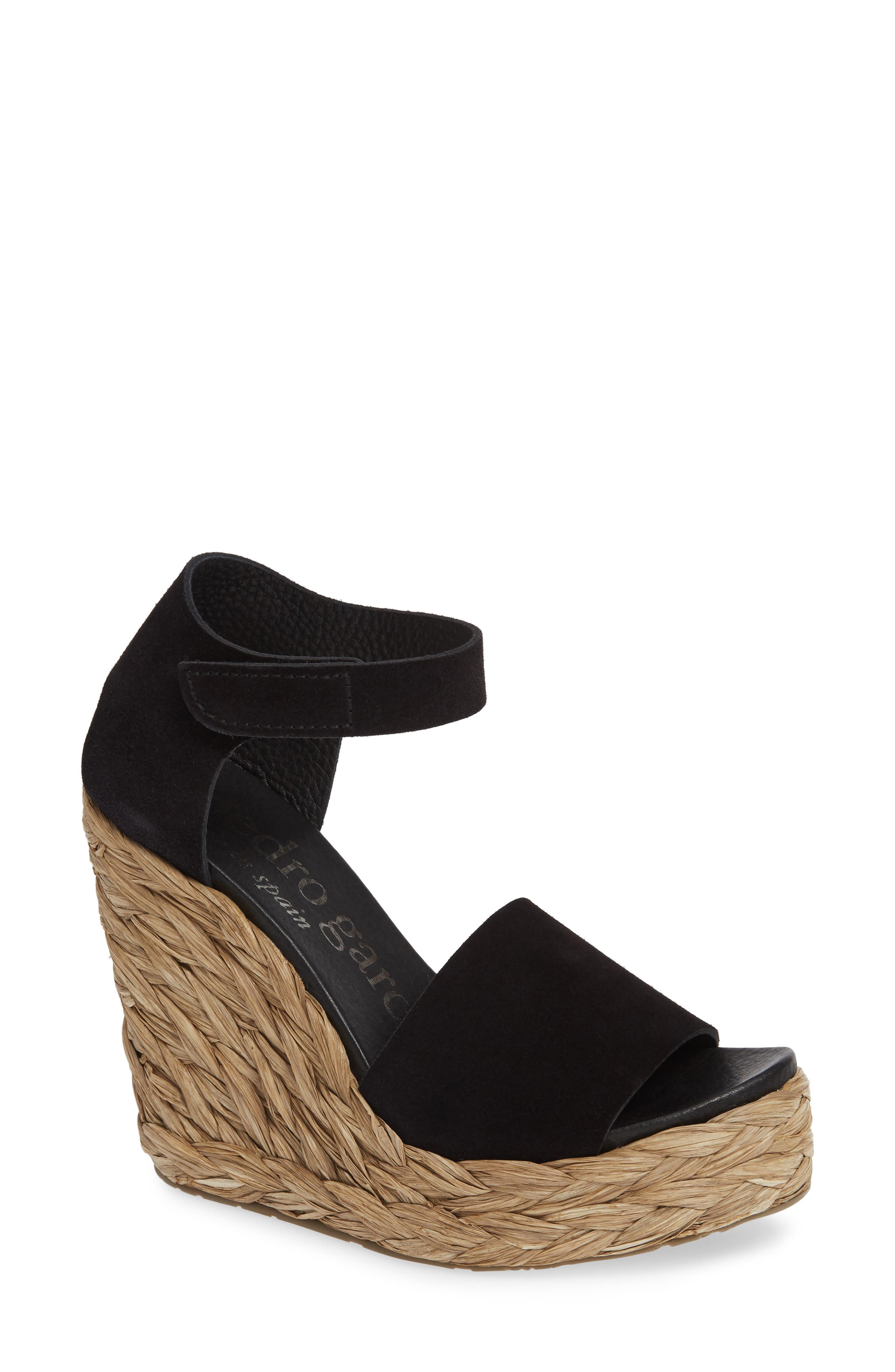 Pedro Garcia Tage Raffia Wedge Sandal, Black