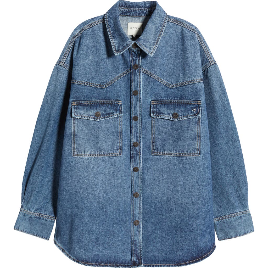 Hidden Jeans Oversize Western Denim Button-up Shirt In Medium Wash