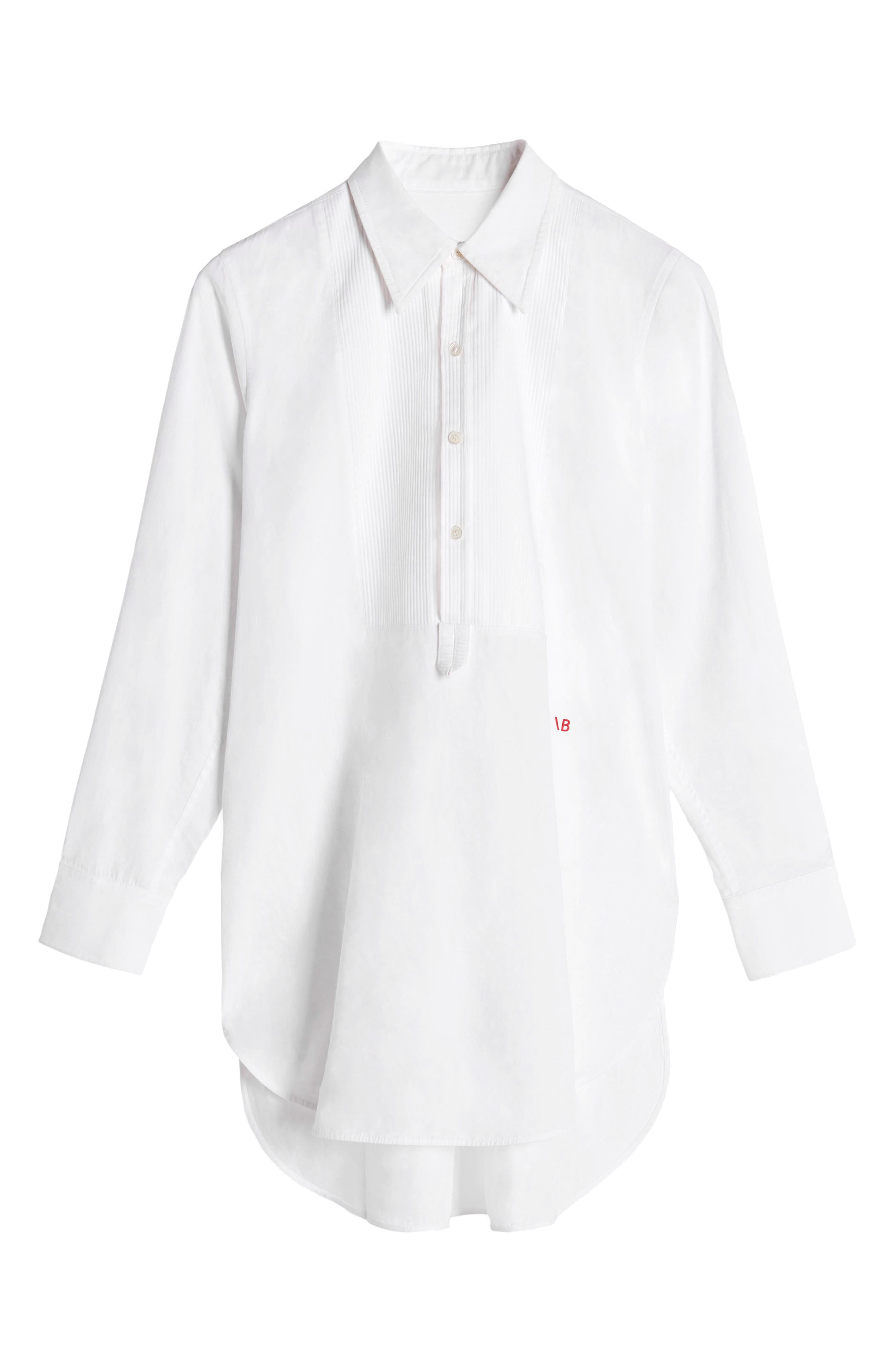 Victoria Beckham Tuxedo Bib Organic Cotton Shirt in White at Nordstrom, Size 2 Us