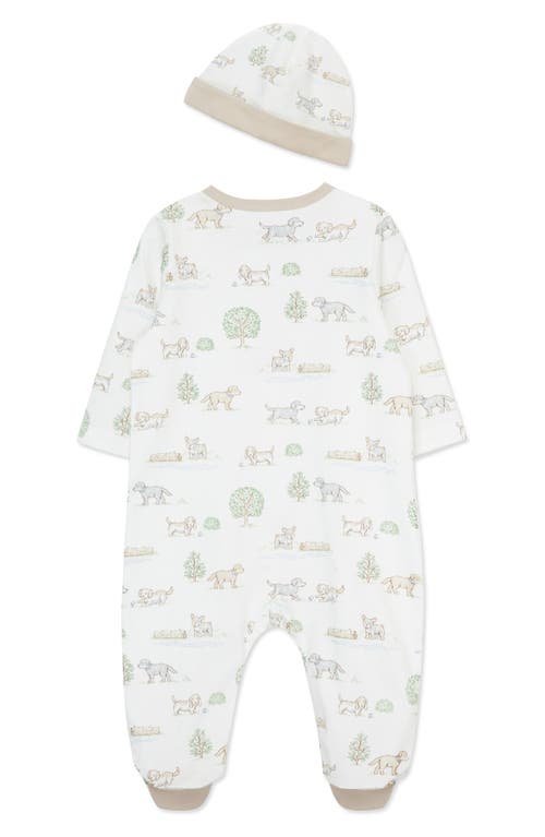 Little Me Puppy Park Cotton Footie & Hat Set In Ivory