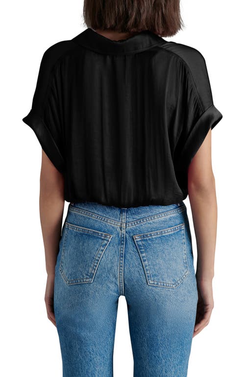 Shop Steve Madden Tori Tie Front Button-up Shirt In Black Satin