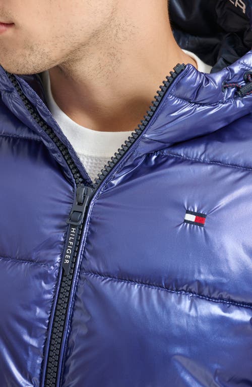 Shop Tommy Hilfiger Quilted Puffer Hooded Mid Length Jacket In Purple