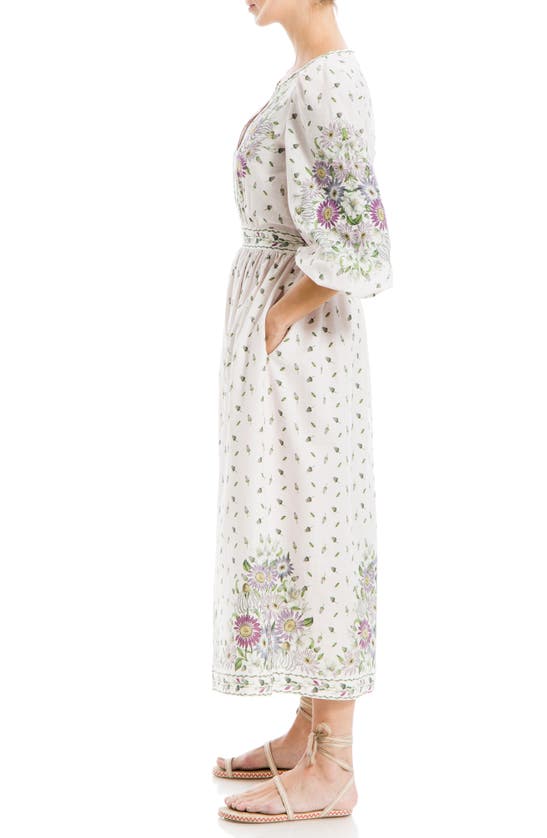 Shop Max Studio Floral Linen Blend Dress In Cream Feesia Mums