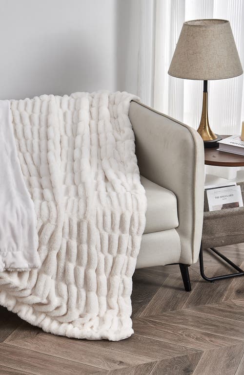 Woven & Weft Faux Fur Reversible Throw Blanket In White