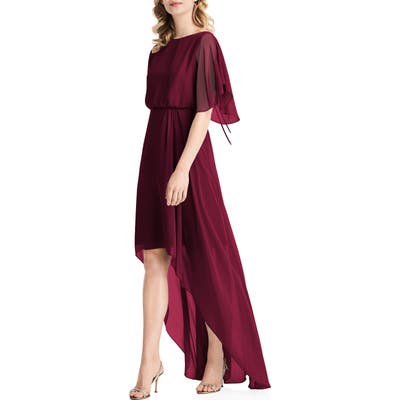 Jenny Packham Flutter Sleeve High/low Chiffon Gown, Burgundy