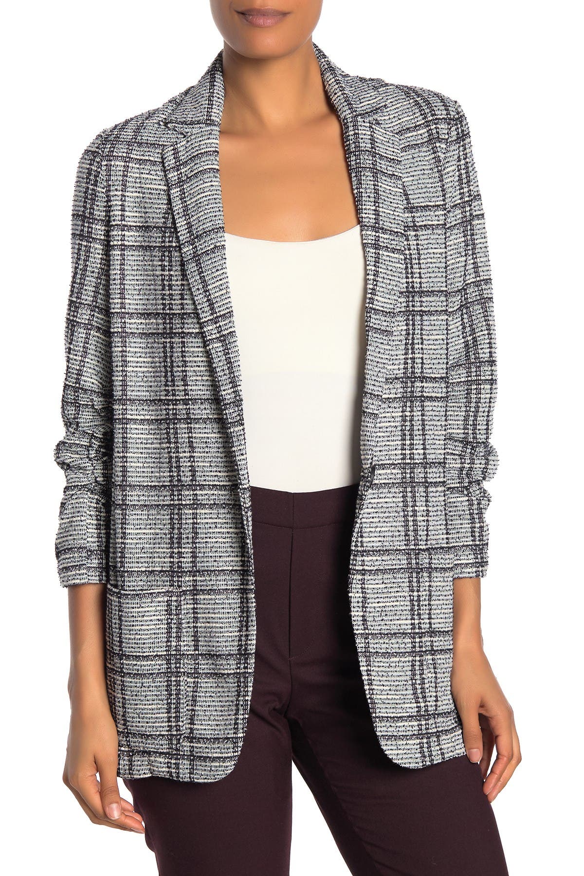 Max Studio | Ruched Sleeve Knit Tweed Blazer | Nordstrom Rack