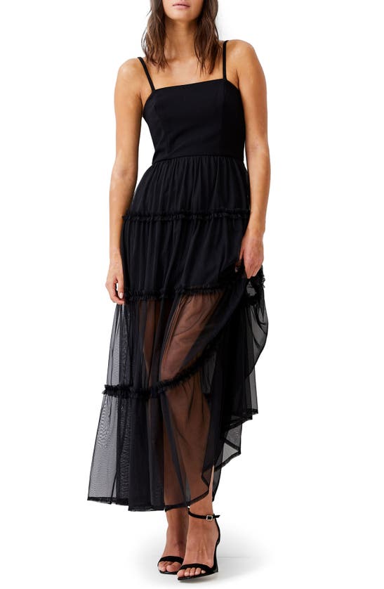 French Connection Whisper Strappy Tulle Maxi Dress In Blackout