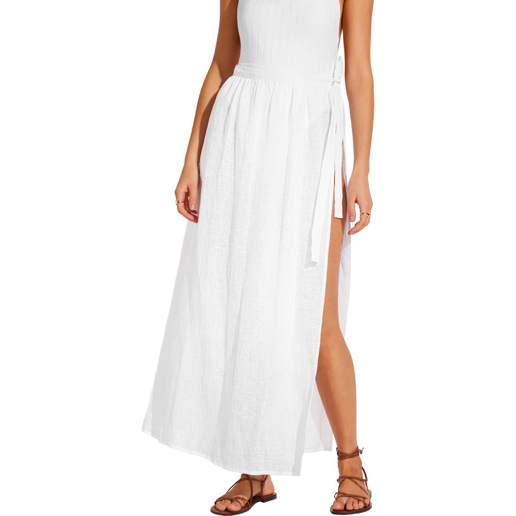 Vitamin A ® Vera Linen Cover-up Wrap Maxi Skirt In White Eco Linen