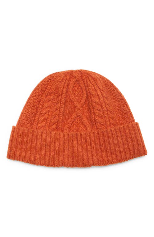 Double RL Cable Recycled Cashmere Blend Beanie in Orange Heather