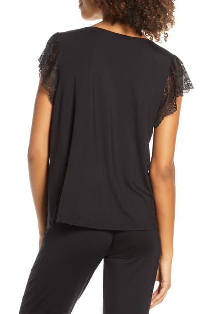 Click to view more detailed imagery on our partner's website Eberjey Myla The Flutter Lace Trim Sleep Top In Black