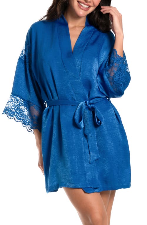 Lace Trim Satin Wrap in True Blue