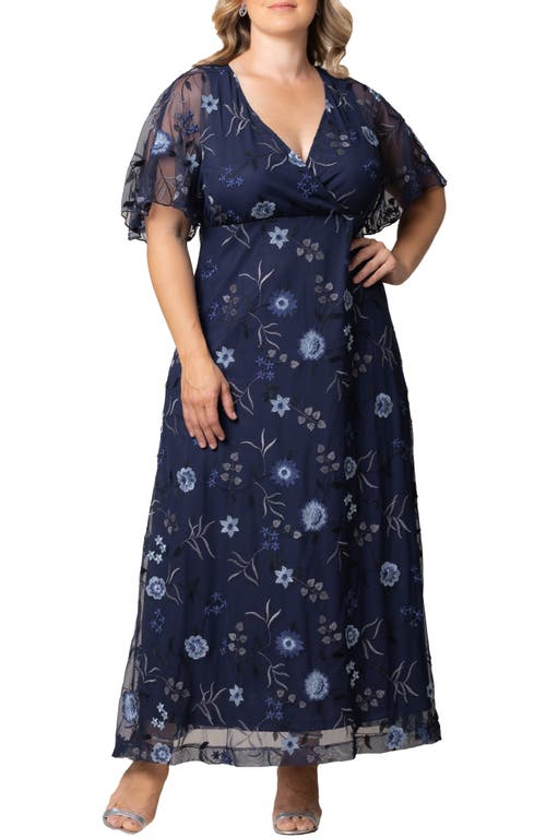 Shop Kiyonna Embroidered Elegance Floral Gown In Twilight Blooms