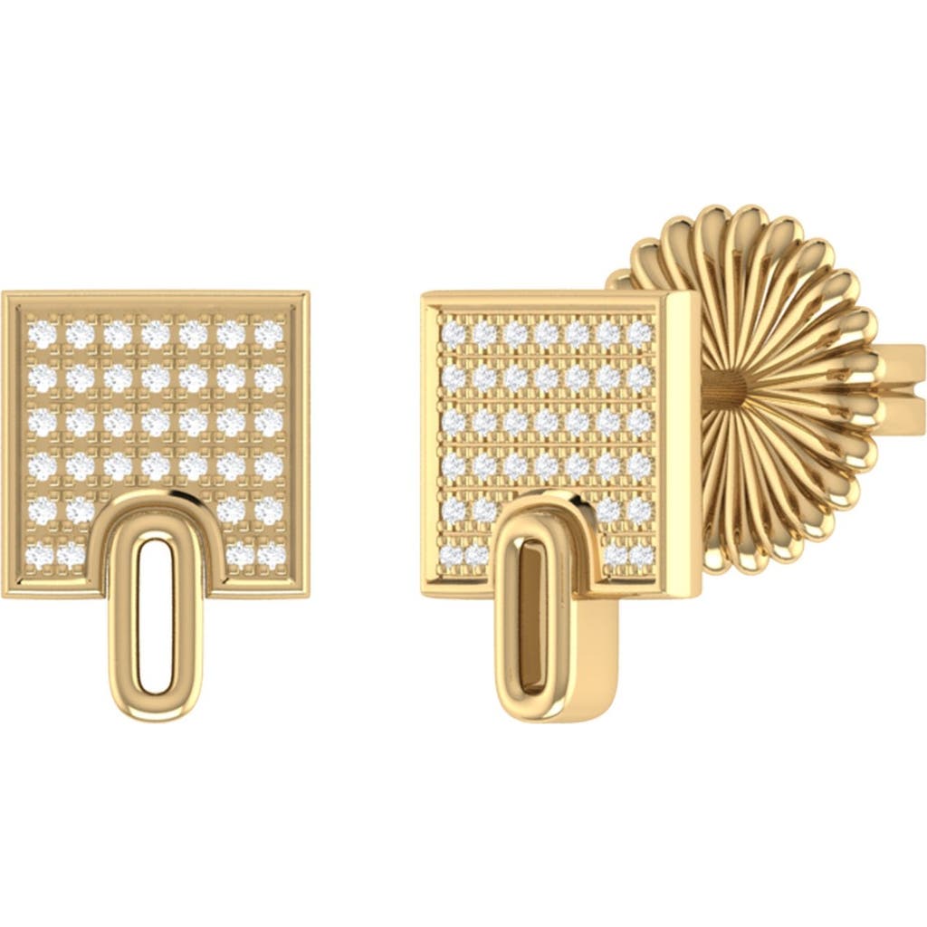 Luvmyjewelry Sidewalk Square Sterling Silver Diamond Stud Earring In 14kt Gold Vermeil On Sterling