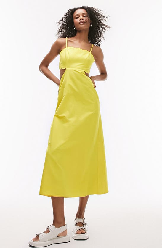 Shop Topshop Scallop Edge Cutout Cotton Midi Dress In Yellow