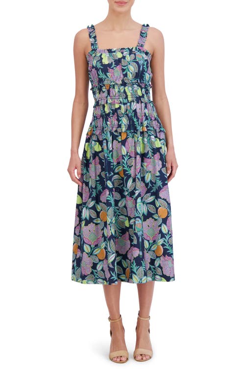 Eliza J Floral Cotton Midi Sundress Navy Multi at Nordstrom,