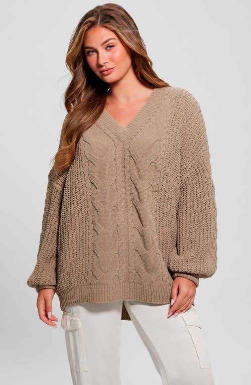 Shop Guess Aki Cable Knit Cardigan In Silk Taupe