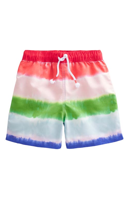 Mini Boden Kids' Stripe Swim Trunks in Boto Pink And Jam Tie Dye