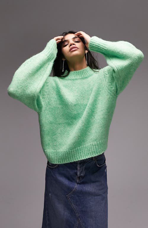 Topshop High Crewneck Sweater in Medium Green