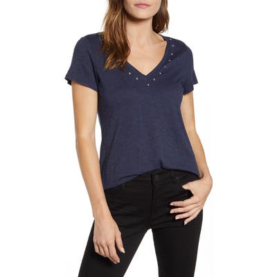Vince Camuto Studded V-Neck Tee, Blue