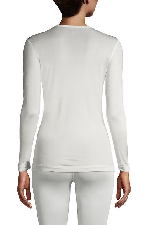 Shop Lands' End Silk Interlock Long Sleeve Crewneck Long Underwear Top In Ivory