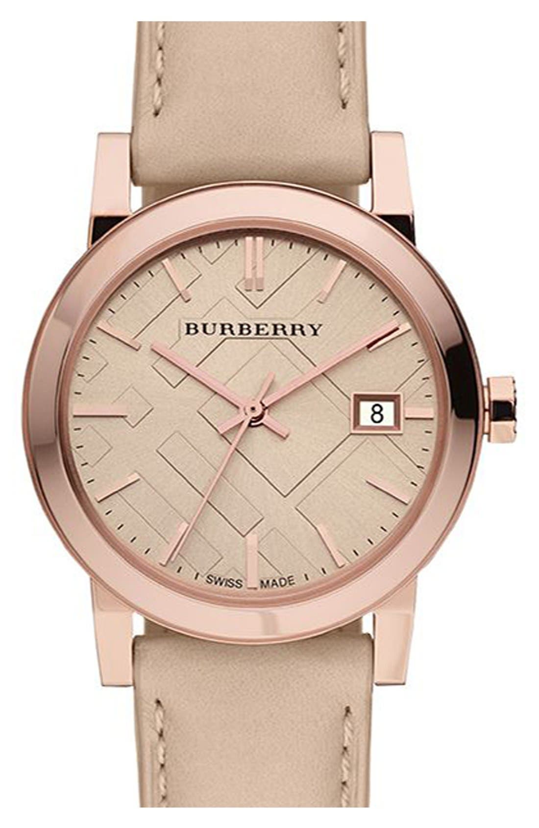Burberry Check Stamped Round Dial Watch, 34mm Nordstrom