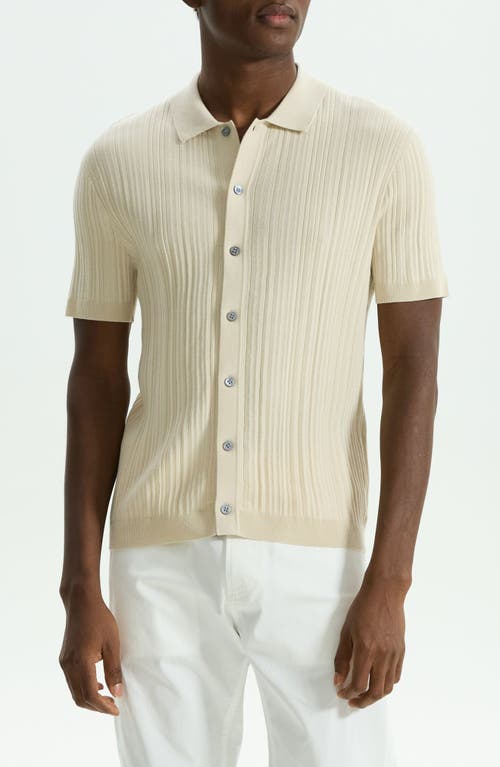 Theory Cairn Rib Short Sleeve Button-up Knit Shirt In Neutral
