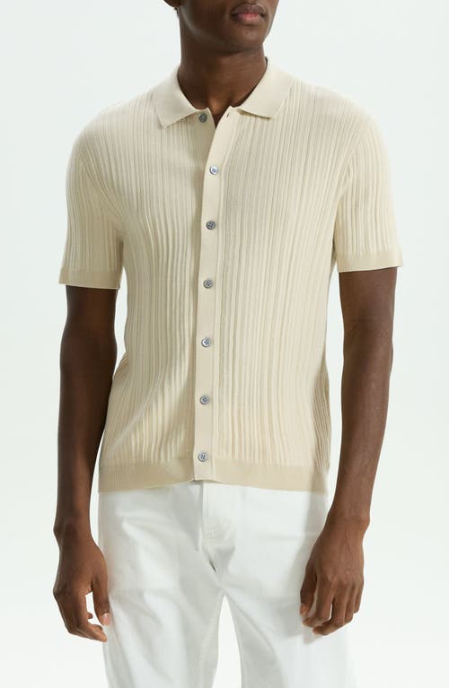 Theory Cairn Rib Short Sleeve Button-Up Knit Shirt at Nordstrom,