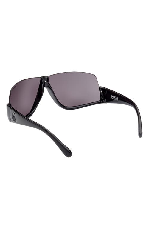 Shop Moncler Vyzer Shield Sunglasses In Shiny Black/smoke Lenses