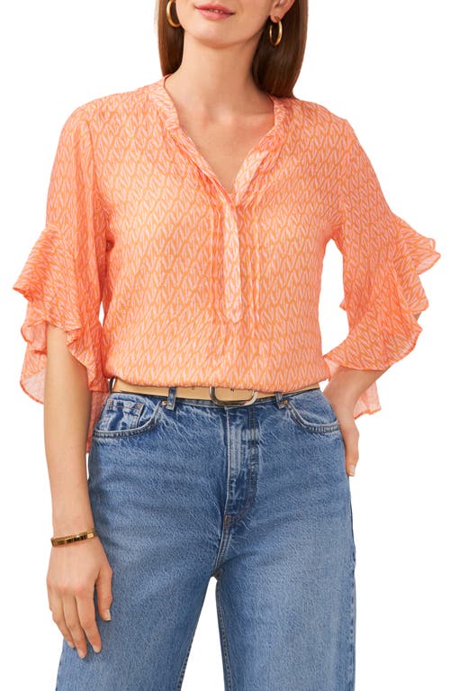 Vince Camuto Geo Print Ruffle Sleeve Top at Nordstrom,