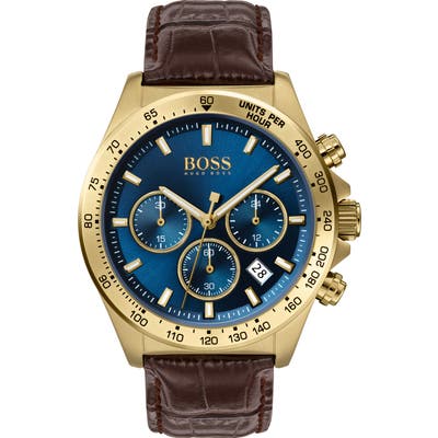 Boss Hero Chronograph Leather Strap Watch,