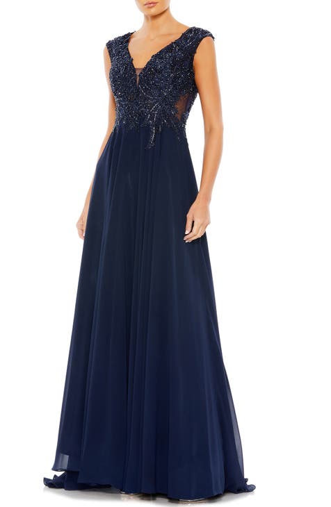 Sequin Empire Waist Pleated Gown