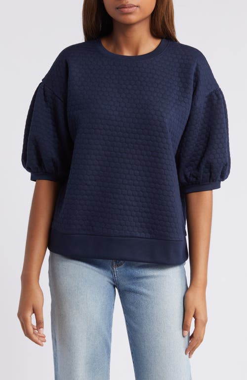 Shop Caslonr Caslon(r) Jacquard Puff Sleeve Sweatshirt In Navy Blazer