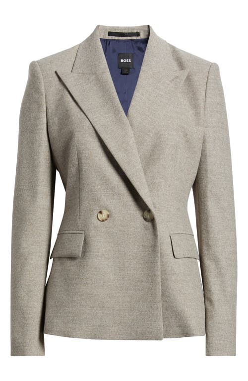 Shop Hugo Boss Boss Jia Double Breasted Blazer In Beige Melange Flannel