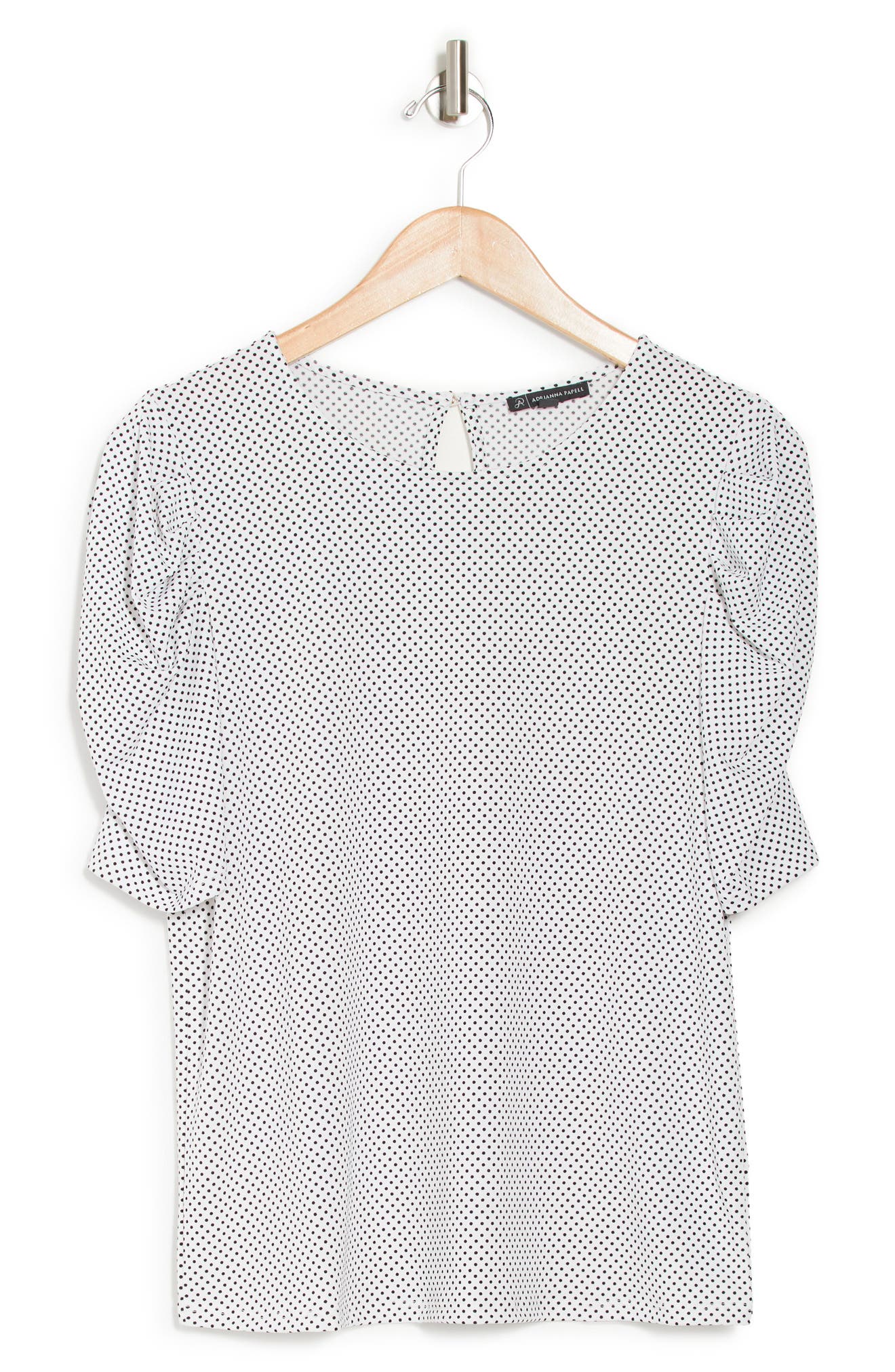 Adrianna Papell Polka Dot Crepe Pleated Knit Top In I Bk Smdot